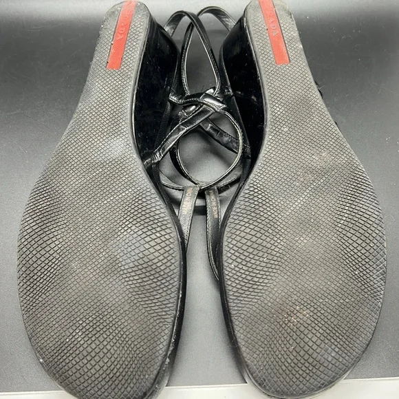 Prada Sport Black Patent Leather T-Strap Sandals size 8.5 - Picture 14 of 16